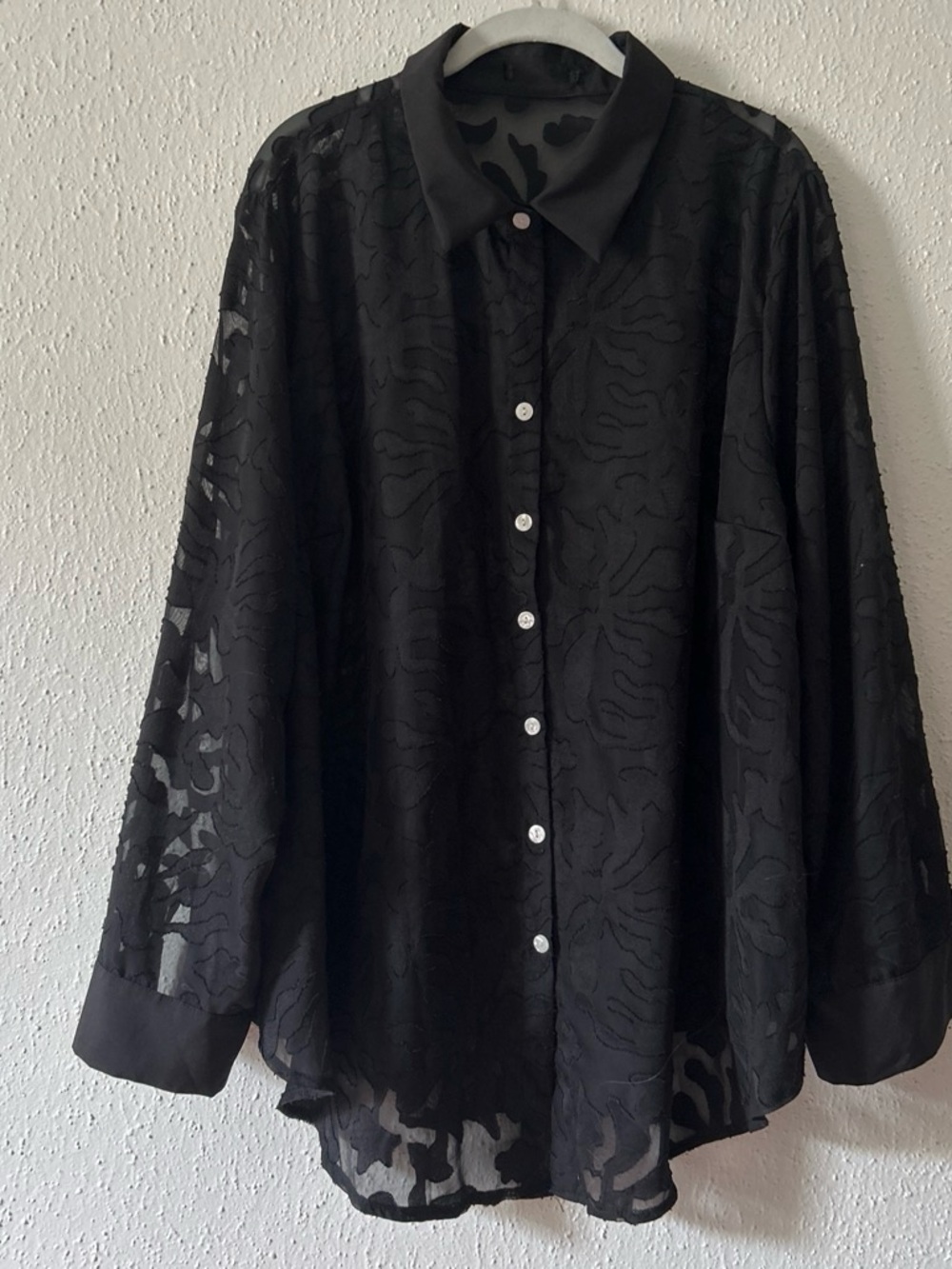 Source Unknown Black Sheer Button-Down Blouse